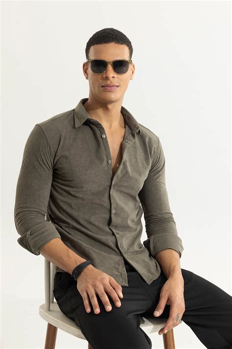 Buy Men's Suede Pulse Shadow Grey Shirt Online | SNITCH