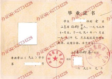 山东省临朐第一中学1993年高中毕业证-毕业证样本网