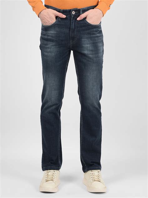 Buy Men's Blue Mid Rise Straight Fit Sustainable Jeans Online | Numero Uno