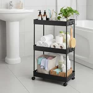 Bianco 3-Tier Multipurpose Storage Rack with Wheels & 5 Hooks | Rolling ...