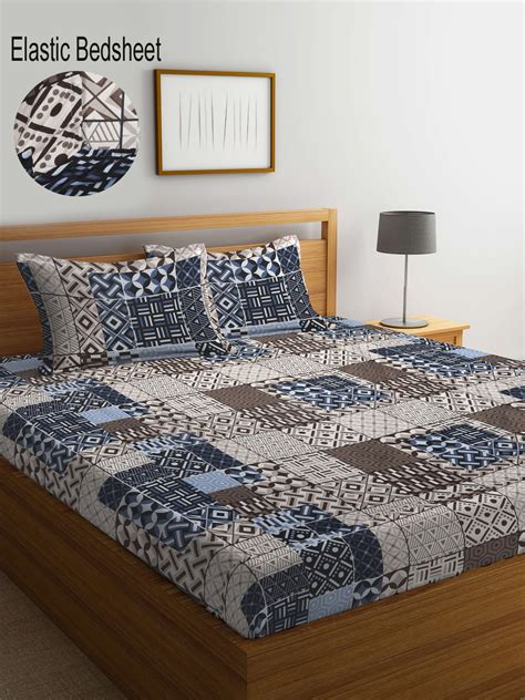 Klotthe Multicolor Geometric 300 TC Cotton Blend Fitted Double Bedshee ...