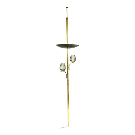 1950s Googie Brass Triple Light Floor to Ceiling Tension Pole Lamp ...