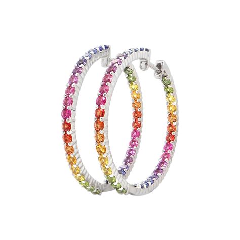 Rainbow Sapphire Inside Outside Hoop Earrings by Diamond Cellar ...