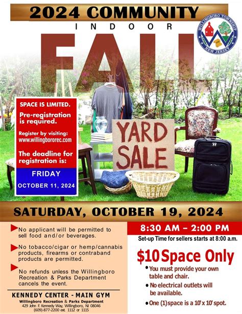 2024 COMMUNITY INDOOR FALL YARD SALE, Willingboro Kennedy Center, 19 ...