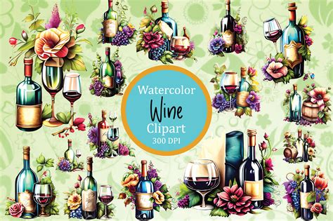 Floral Wine Clipart, Wines Clipart Graphic by Colourful · Creative Fabrica