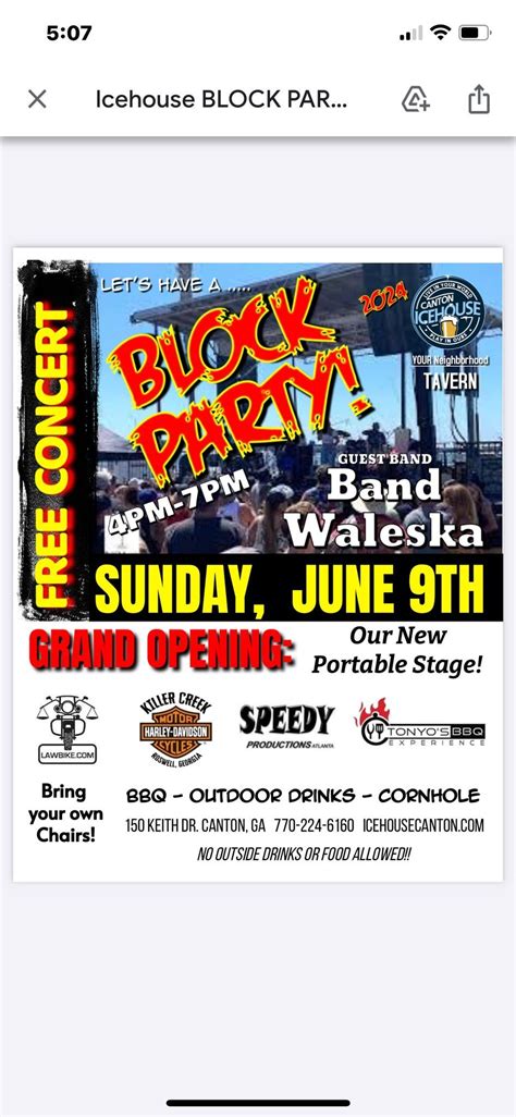 Block Party with The Band Waleska, Canton Icehouse 150 Keith Drive ...