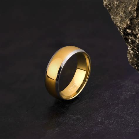 Gold in Silver Inlay Tungsten Carbide Band Ring - Mesmerize India
