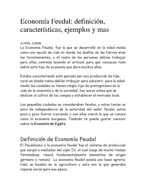 Caracteristicas DE LA Economia Feudal - Economía Feudal: definición ...