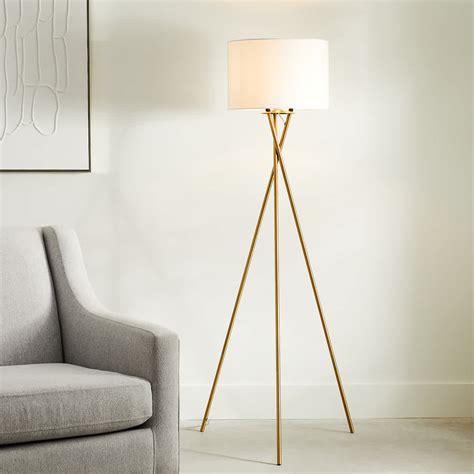 Crosby St. Brass Tripod Floor Lamp with White Fabric Drum Shade, 59"