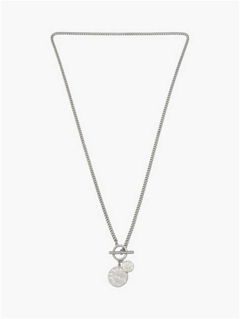 AllSaints Hammered Round Pendant Chain Necklace, Warm Silver