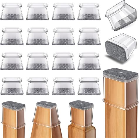 24 Pcs Chair Leg Floor Protectors Square, Silicone Felt Furniture Leg ...