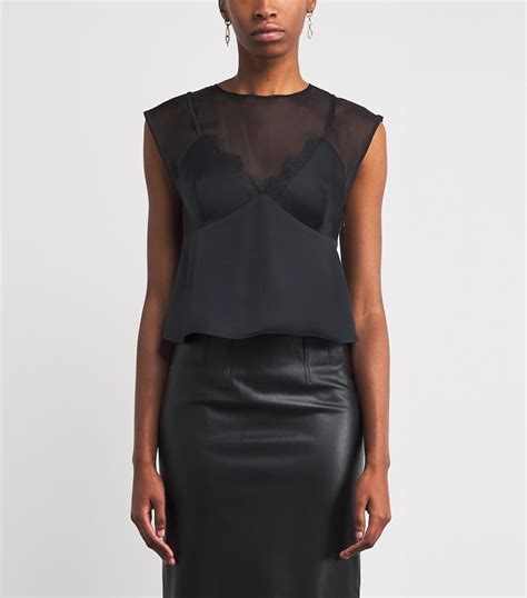 Claudie Pierlot Black Satin Lace Top | Harrods IN