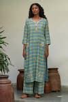 Buy Green Cotton, Maheshwari Embroidery Split Neela Sitara Checkered ...