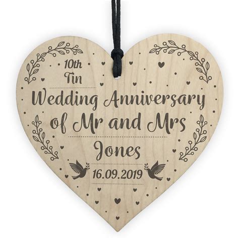 10th Tin Wedding Anniversary Gift Personalised Heart Mr & Mrs