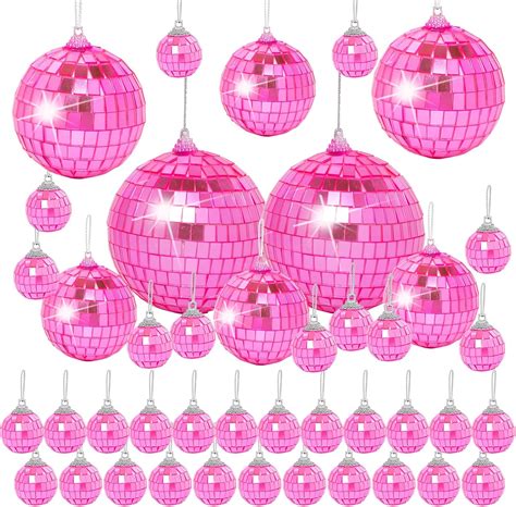 Pink Mini Disco Ball Decor: 42 Pack Hanging Mirror Ball Ornaments ...