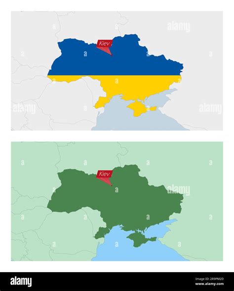 Ukraine map with pin of country capital. Two types of Ukraine map with neighboring countries ...
