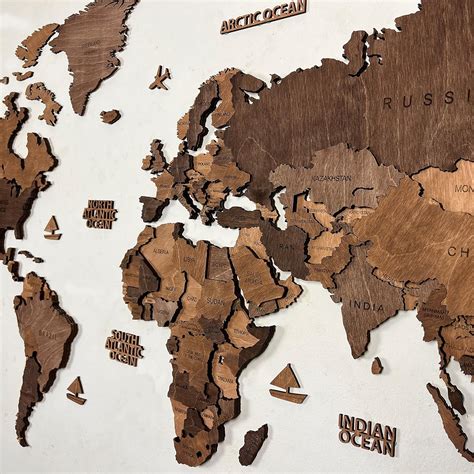 Buy World Map, Wood Map, Wall Art Decor, Wooden World Map, 3D World Map ...