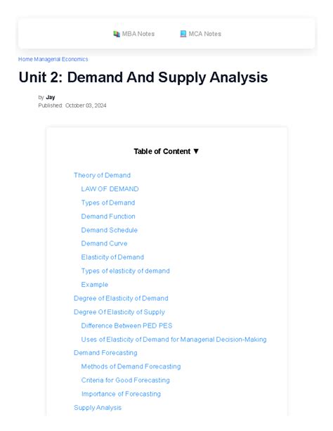 MBA 101: Unit 2 - Demand and Supply Analysis Notes - Studocu