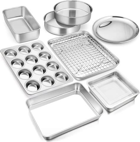 E-far 10-Piece Baking Pans set, Stainless Steel Bakeware Set for Oven ...