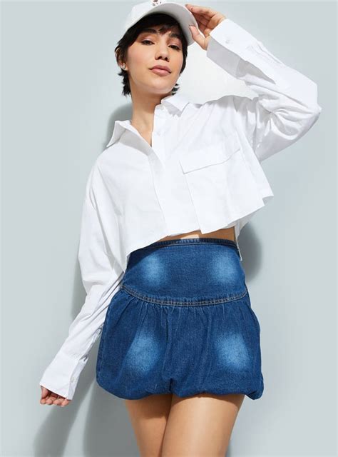Buy URB_N Women Solid Crop Shirt Online at just Rs. 699.0 ...