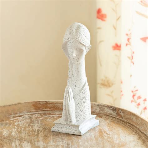 ExclusiveLane 'The White Praying Lady' Resin Decorative Showpiece Figu