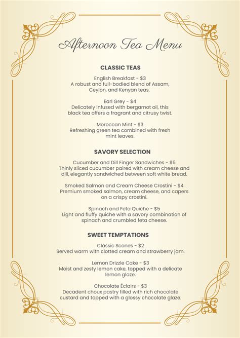 Afternoon Tea Menu Template Word at Madeline Hardwicke blog