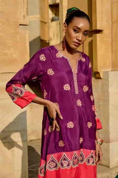 Buy Purple Silk, Organza Embroidery, Sequins Round Floral Butti Pattern ...