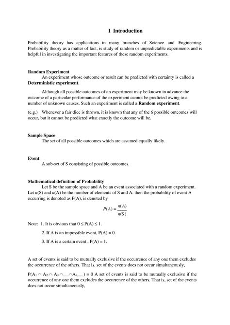 Probability Notes - I Introduction Probability theory has applications ...