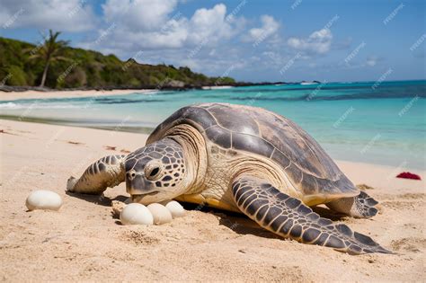 Premium Photo | Sea turtle laying eggs on beach returning to ocean