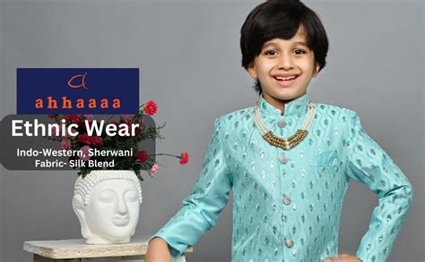 Buy AHHAAAA Kids Ethnic Silk Blend Sequin Print Indo-Western Sherwani ...