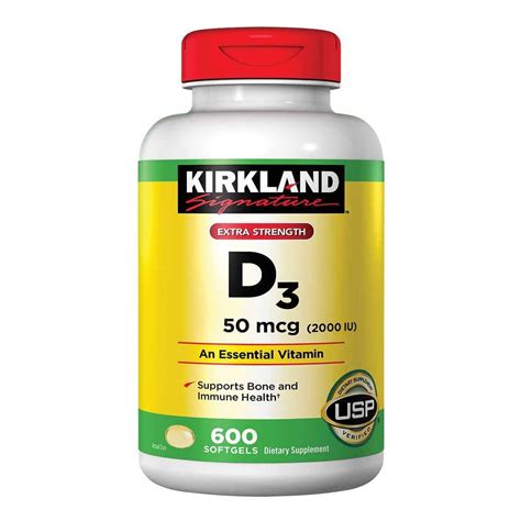 Kirkland Signature Extra Strength Vitamin D3 50 mcg (2000 IU), 600 Softgels