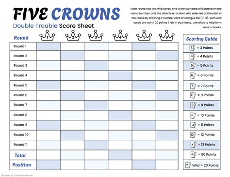Five Crowns Score Sheet - PDF