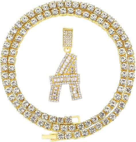 Buy Bling Silver or Gold Baguette Initial Letter Necklaces for Men and ...