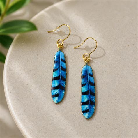 Azure Feather Drop Earrings | Quirky Jewellery
