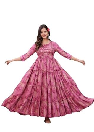 Buy KALRAV JAYPORE Women's Pink Viscose Rayon 3/4 Sleeves Round Neck ...