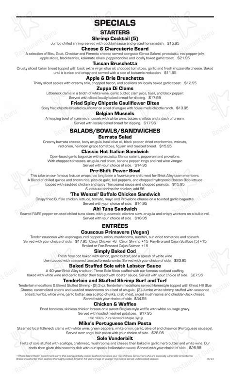 Menu at Brick Alley Pub & Restaurant, Newport