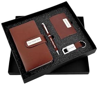 SAVRI Personalized Pen,Key-Chain,Card Holder and Diary in Elegant Brown ...