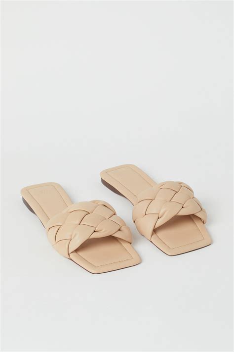 Leather slides - Light beige - Ladies | H&M IN