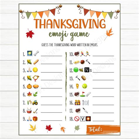 Thanksgiving Emoji Game Printable Games Fall Games - Etsy