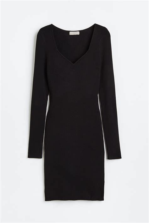 Rib-knit bodycon dress - Black - Ladies | H&M IN