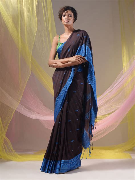 Mocha Brown Cotton Handspun Soft Saree With Texture Border – Charukriti