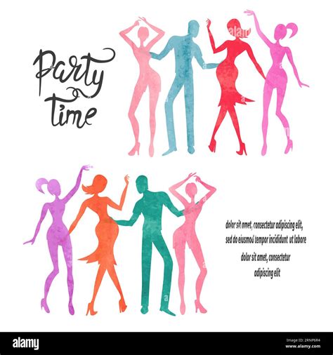 Group of dancing people. Watercolor party vector set Stock Vector Image ...