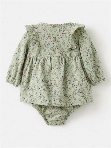Mango Baby Romi Smock Dress, Green