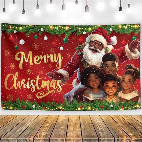 Amazon.com : African American Christmas Backdrop Black Santa Claus ...