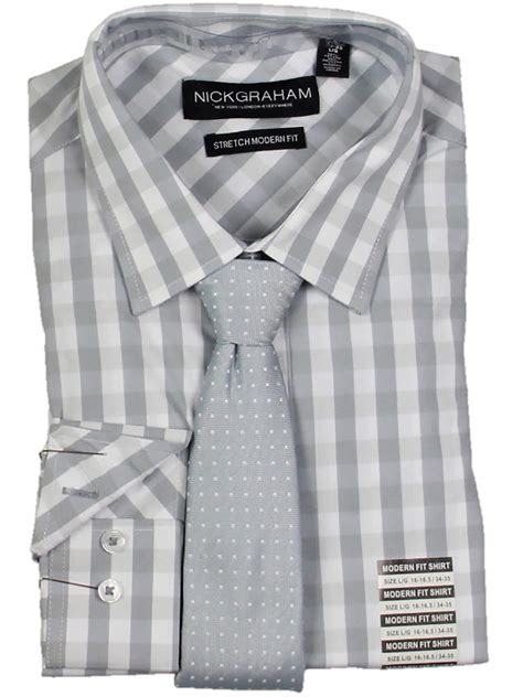 Nick Graham Mens Check Print Modern Fit Dress Shirt - Walmart.com