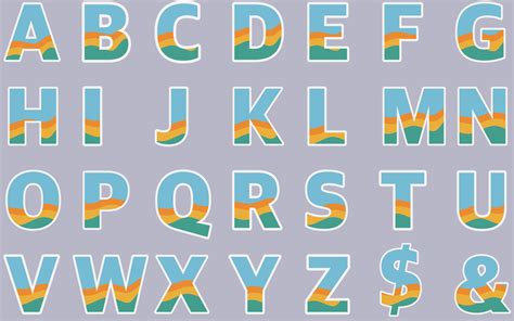 ABC alphabet font blue orange green white border font capital letter ...