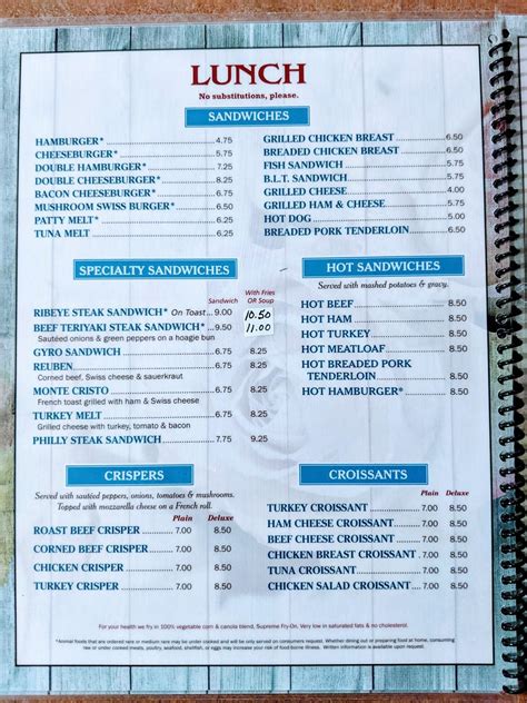 Menu at Nora's Cafe, Elkhorn