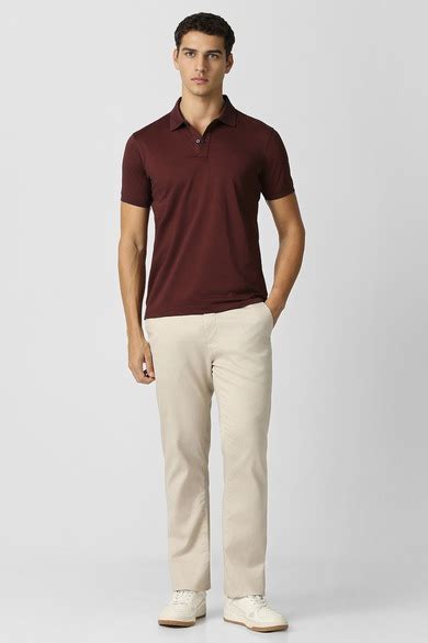 Van Heusen Sport Polo T-Shirts, Men Maroon Solid Polo Neck T-shirt for ...