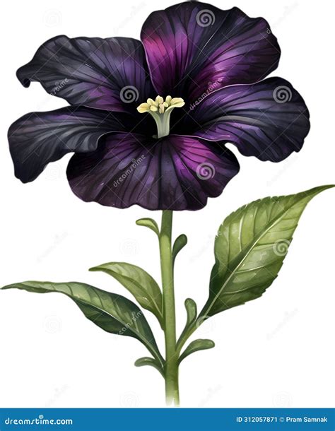 Watercolor Painting of a Petunia Black Velvet (Petunia X Hybrida ...