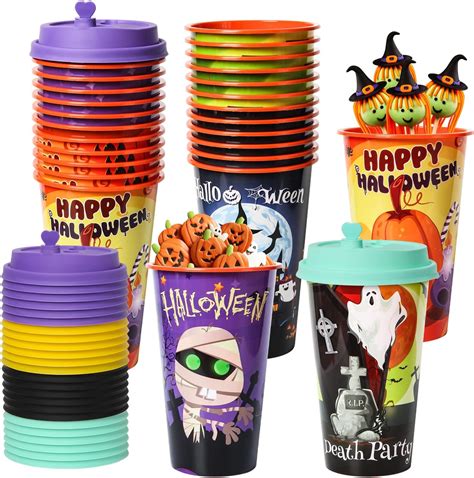 Amazon.com | Umigy 24 Pcs Halloween Plastic Cups with Lids and Straws 4 ...